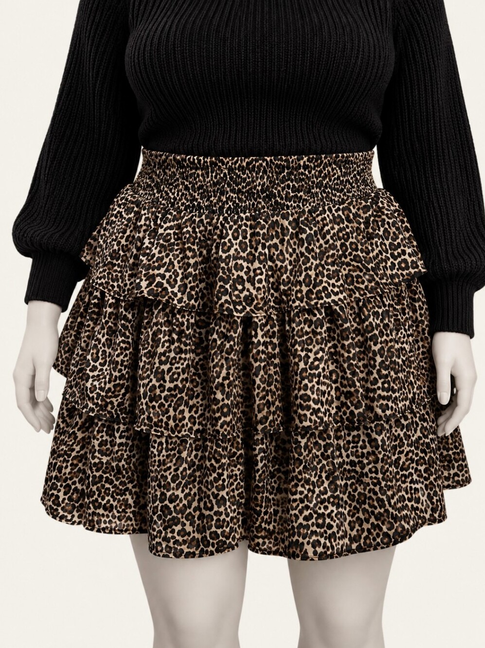 Leopard Tiered Ruffle Mini Skirt 2X Smocked Waist NWT Mob Wife Western Glam